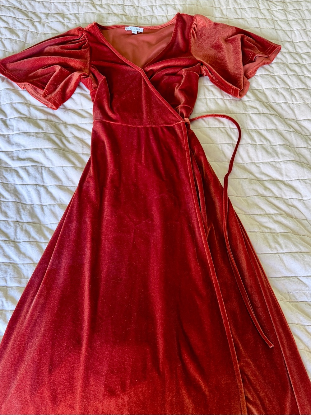 Burnt Orange Velvet Wrap Maxi Dress